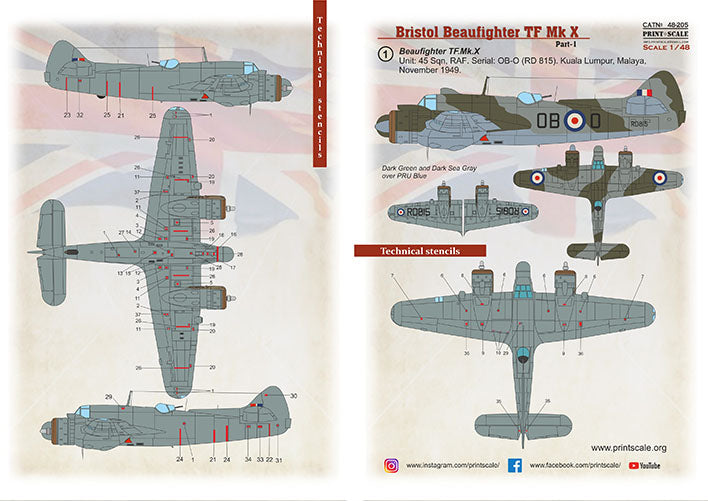 Print Scale PSL48205 1:48 Bristol Beaufighter TF.Mk.X Part-1 1