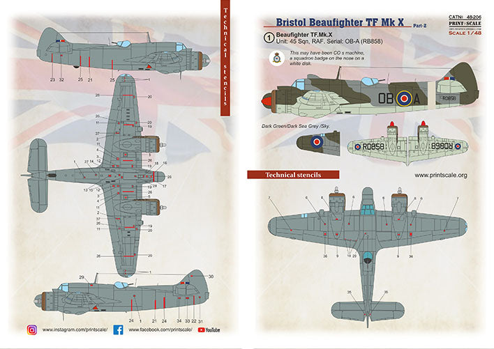 Print Scale PSL48206 1:48 Bristol Beaufighter TF.Mk.X Part-2 1