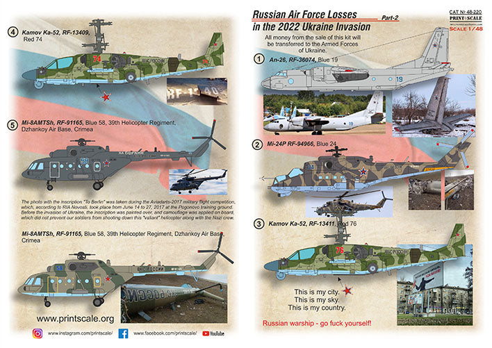 Print Scale PSL48220 1:48 Russian Air Force Losses Ukraine 2022 Decals