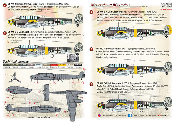 Print Scale PSL48222 1:48 Messerschmitt Bf-110 Zerstorer Part 1 1