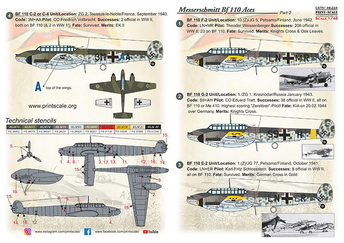 Print Scale PSL48224 1:48 Messerschmitt Bf-110 Zerstorer Part 2 1