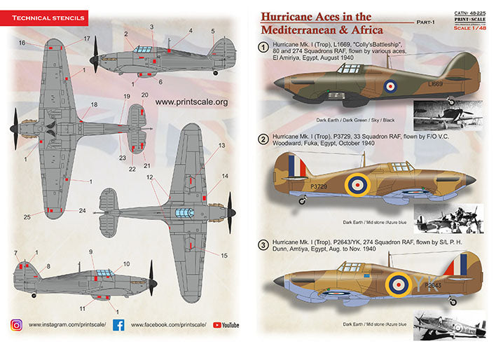 Print Scale PSL48225 1:48 Hawker Hurricane Aces of the MTO and Africa Part-1 1