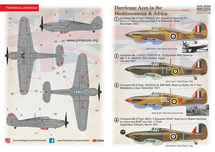 Print Scale PSL48226 1:48 Hawker Hurricane Aces of the MTO and Africa Part-2 1