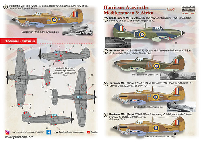 Print Scale PSL48233 1:48 Hawker Hurricane Aces Med & Africa Part 5