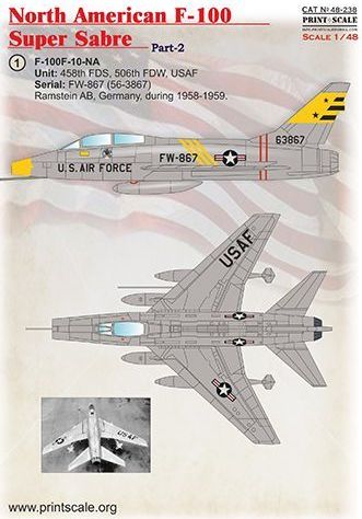 Print Scale PSL48238 1:48 North-American F-100F Super Sabre