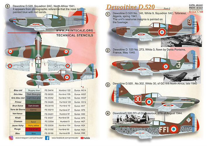 Print Scale PSL48241 1:48 Dewoitine D.520 1
