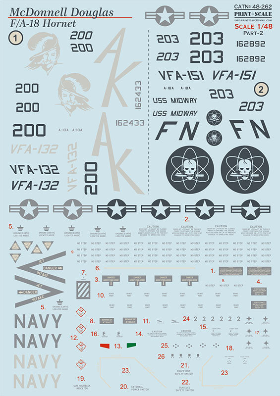 Print Scale PSL48262 1:48 McDonnell-Douglas Hornet FA-18A Part 2 VFA-151 VFA-132