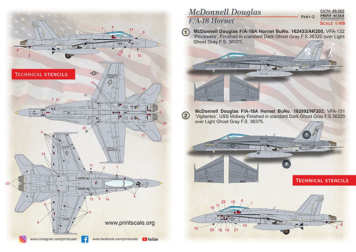 Print Scale PSL48262 1:48 McDonnell-Douglas Hornet FA-18A Part 2 VFA-151 VFA-132