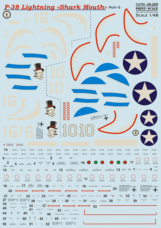 Print Scale PSL48269 1:48 P-38 Lightning Shark Mouth Part 5 Decals