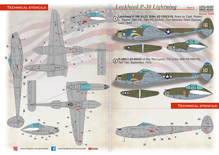 Print Scale PSL48269 1:48 P-38 Lightning Shark Mouth Part 5 Decals