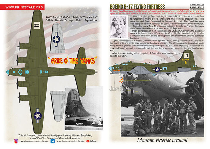 Print Scale PSL48272 1:48 B-17G Flying Fortress Pride O the Yanks
