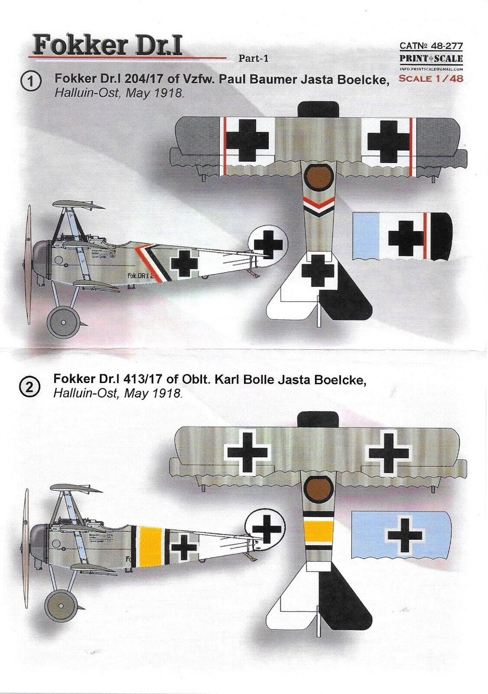 Print Scale PSL48277 1:48 Fokker Dr.I Part 1 1