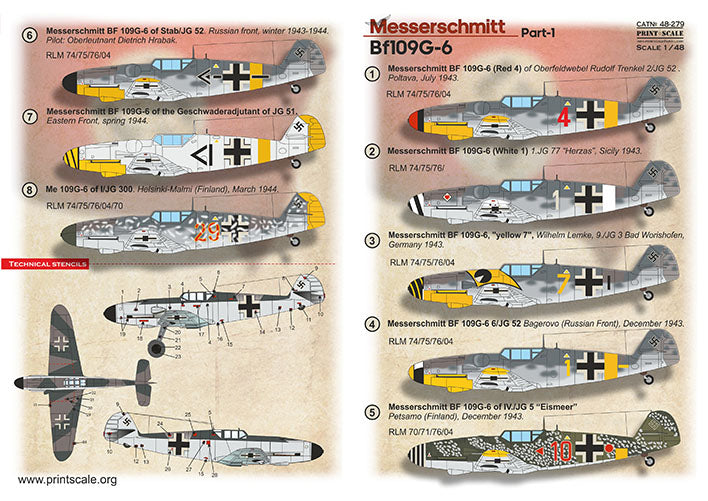 Print Scale PSL48279 1:48 Messerschmitt Bf-109G-6 Part-1 1