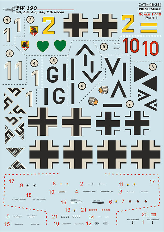 Print Scale PSL48281 1:48 Focke-Wulf Fw-190 A-3 A-4 A-5 A-6 F & Recon Part-1 1