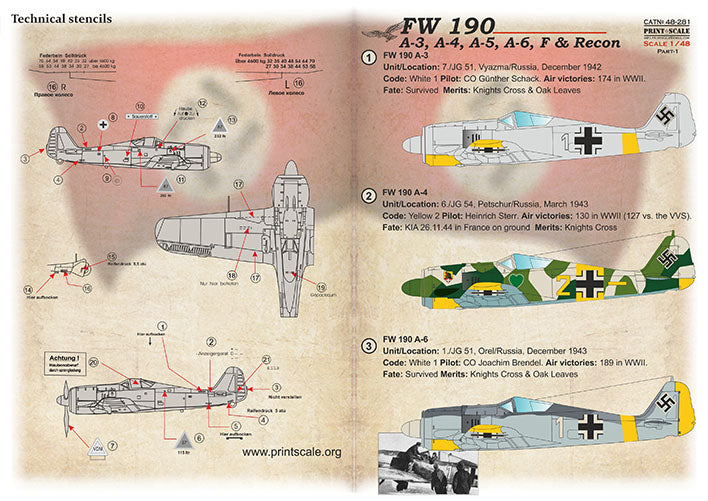 Print Scale PSL48281 1:48 Focke-Wulf Fw-190 A-3 A-4 A-5 A-6 F & Recon Part-1 1