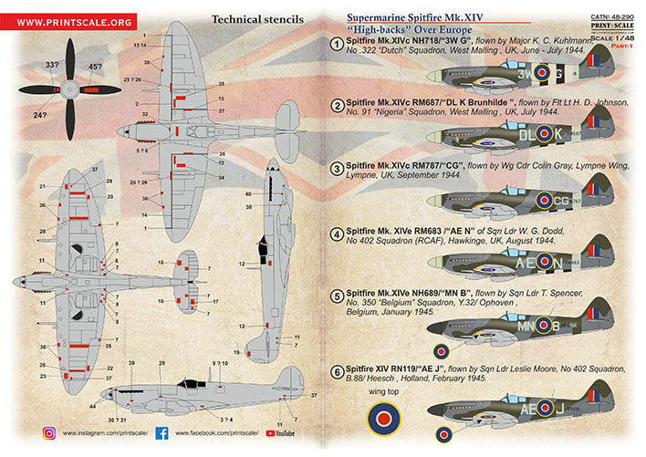 Print Scale PSL48290 1:48 Supermarine Spitfire Mk.XIV High Backs Part 1 1