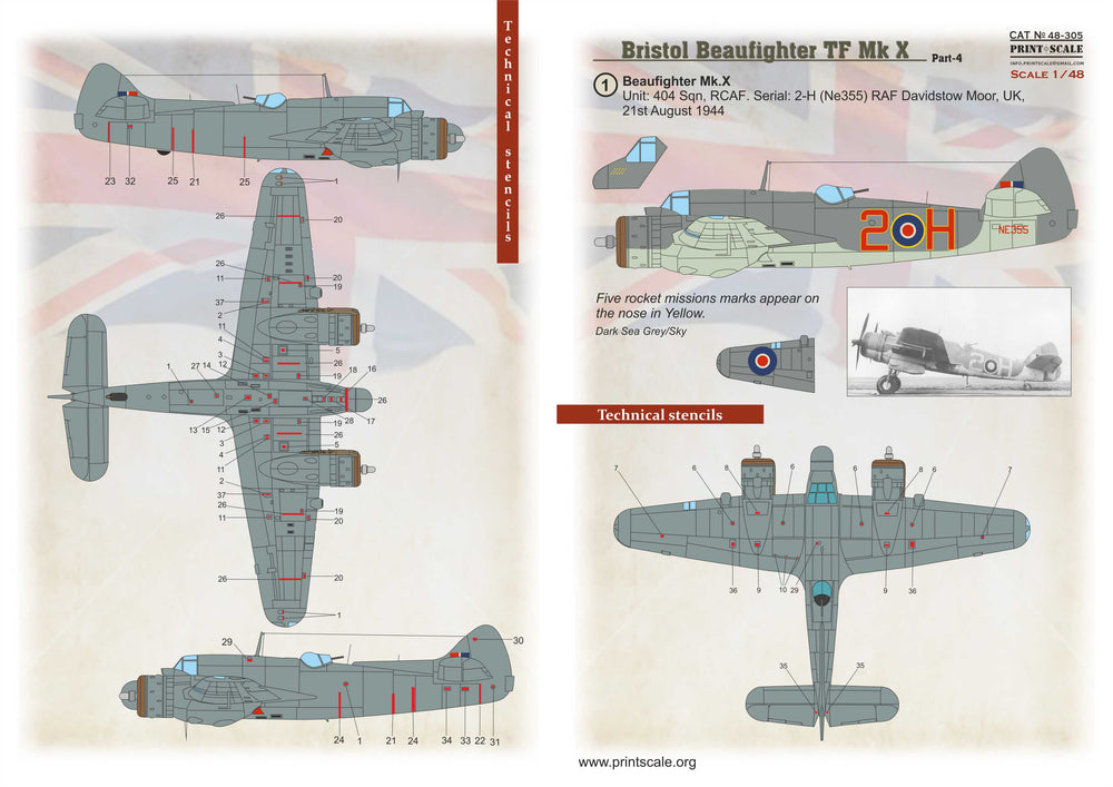 Print Scale PSL48305 1:48 Bristol Beaufighter TF Mk.X Part 4 Stencils