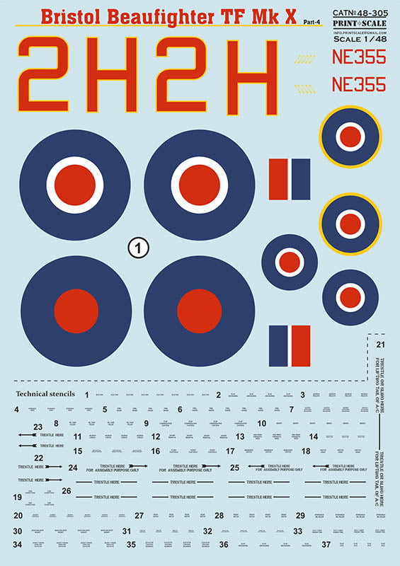 Print Scale PSL48305 1:48 Bristol Beaufighter TF Mk.X Part 4 Stencils