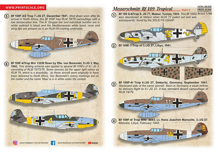 Print Scale PSL48306 1:48 Messerschmitt Bf-109 Tropical 1