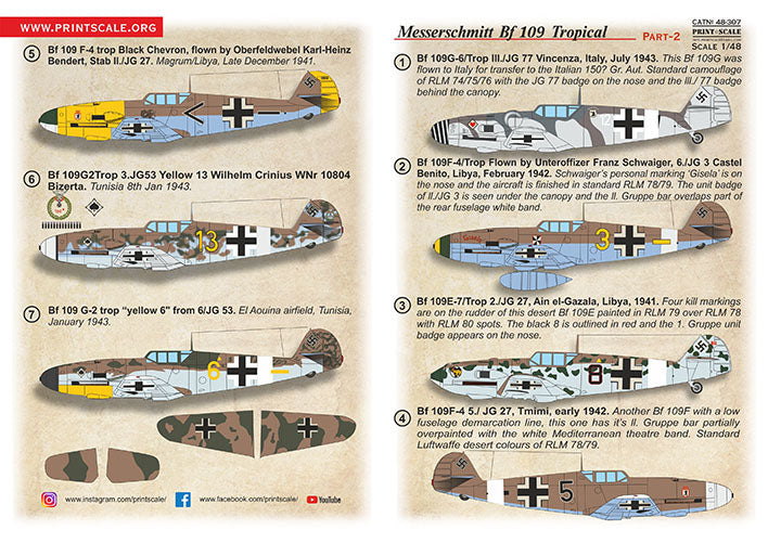 Print Scale PSL48307 1:48 Messerschmitt Bf-109 Tropical Part-2 1