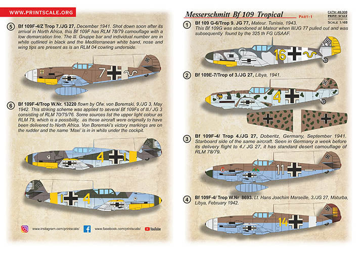 Print Scale PSL48308 1:48 Messerschmitt Bf-109