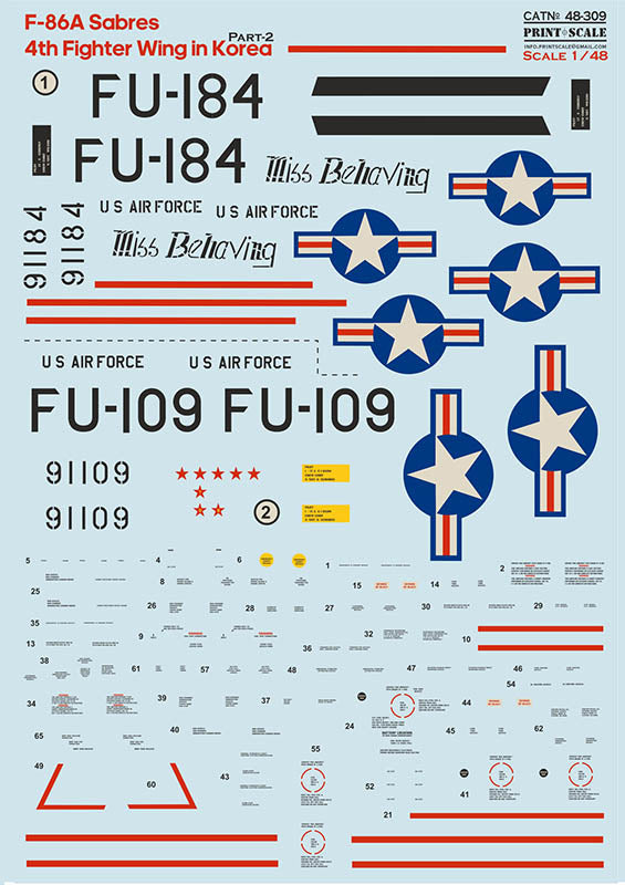 Print Scale PSL48309 1:48 North-American F-86A Sabres 4th Fighter Wing in Korea