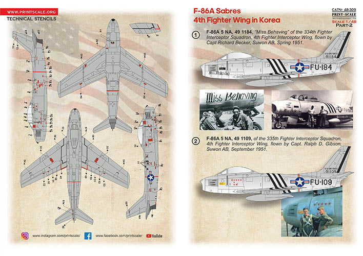Print Scale PSL48309 1:48 North-American F-86A Sabres 4th Fighter Wing in Korea
