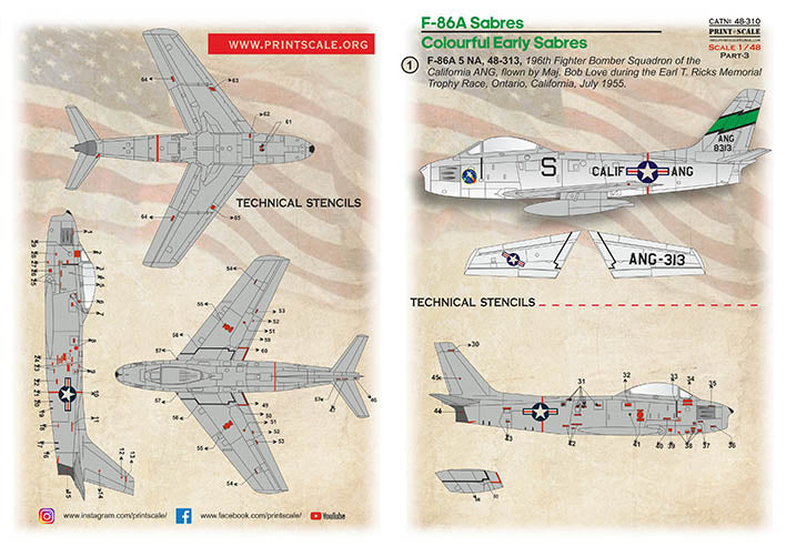 Print Scale PSL48310 1:48 North-American F-86A Colorful Early Sabres