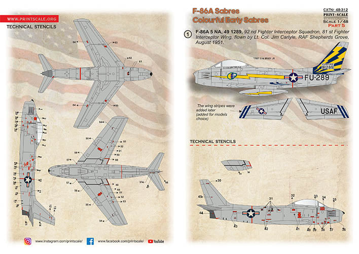 Print Scale PSL48312 1:48 North-American F-86A Colorful Early Sabres