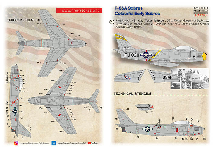 Print Scale PSL48313 1:48 North-American F-86A Colorful Early Sabres