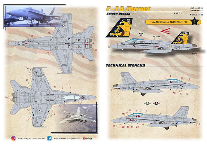 Print Scale PSL48318 1:48 F/A-18C Hornet Golden Dragon No.164909