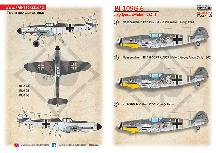 Print Scale PSL48319 1:48 Messerschmitt Bf-109G-6
