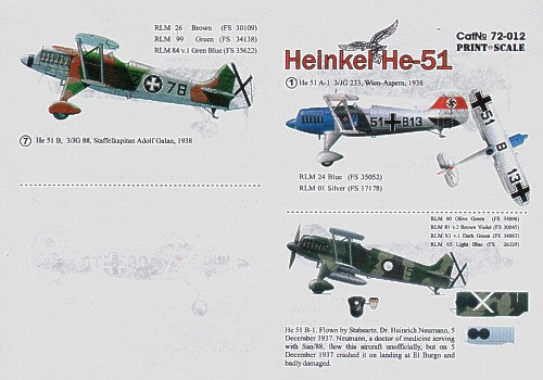 Print Scale PSL72012 1:72 Heinkel He-51A/He-51B