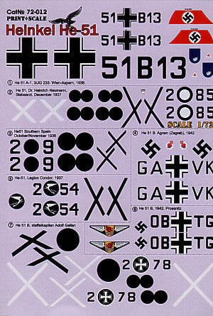 Print Scale PSL72012 1:72 Heinkel He-51A/He-51B