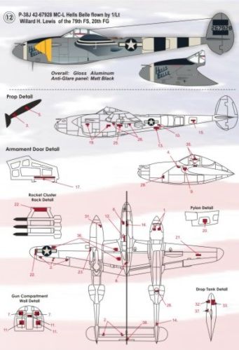 Print Scale PSL72016 1:72 Lockheed P-38H/P-38J Lightning Part 1