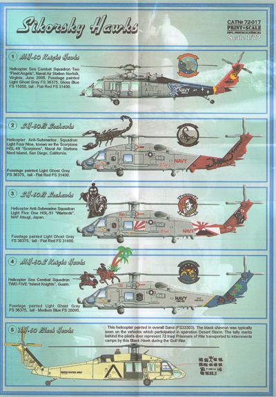 Print Scale PSL72017 1:72 Family Hawks of Sikorsky MH-60 Helicopter Sea Combat