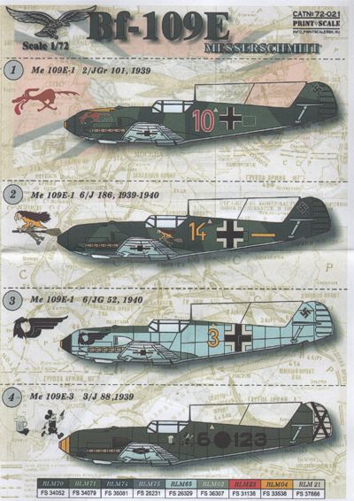 Print Scale PSL72021 1:72 Messerschmitt Bf-109E Pt 1