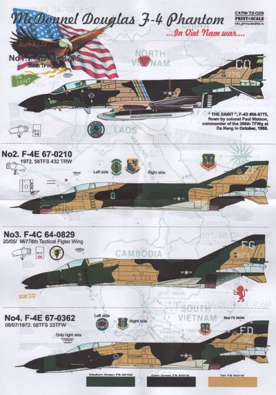 Print Scale PSL72029 1:72 F-4C/D/E RF-4C Phantom II Vietnam Decals