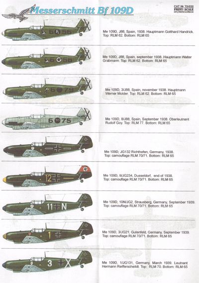 Print Scale PSL72032 1:72 Messerschmitt Bf-109D