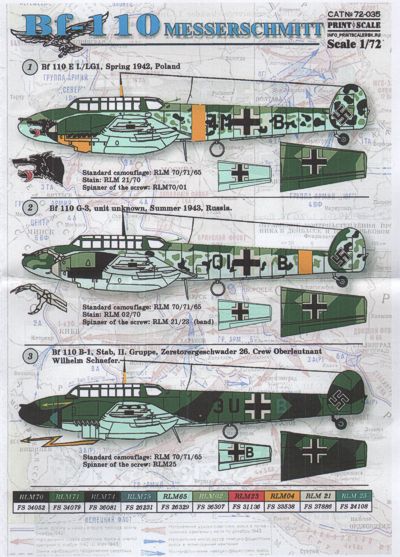 Print Scale PSL72035 1:72 Messerschmitt Bf-110