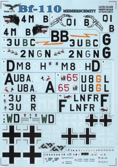 Print Scale PSL72035 1:72 Messerschmitt Bf-110