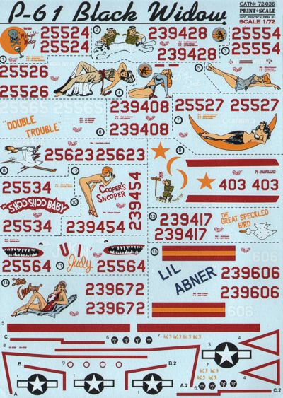 Print Scale PSL72036 1:72 Northrop P-61A-1/ P-61A-7/P-61B-2 Black Widow