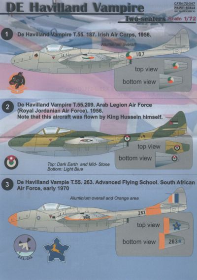 Print Scale PSL72047 1:72 de Havilland Vampire 1