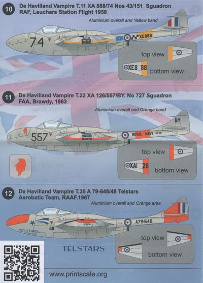 Print Scale PSL72047 1:72 de Havilland Vampire 1