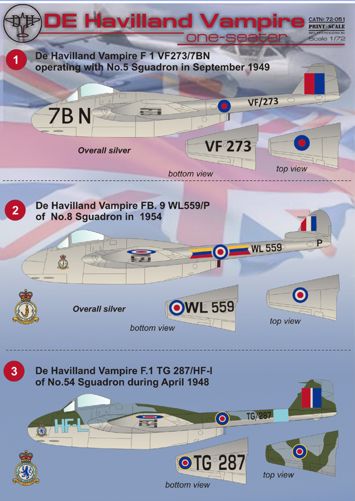 Print Scale PSL72051 1:72 de Havilland Vampire F.1, F.3, FB.5, FB.9, FB.31, T.11