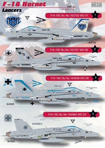 Print Scale PSL72053 1:72 F/A-18C Hornet Part 3 Lancers Decal Set
