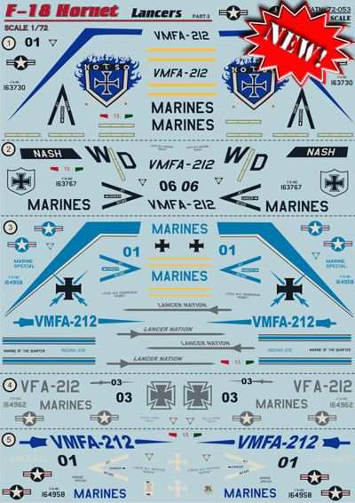 Print Scale PSL72053 1:72 F/A-18C Hornet Part 3 Lancers Decal Set