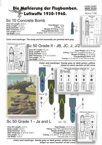 Print Scale PSL72057 1:72 Die Markierung der Flugbomben.Luftwaffe 1930-1940