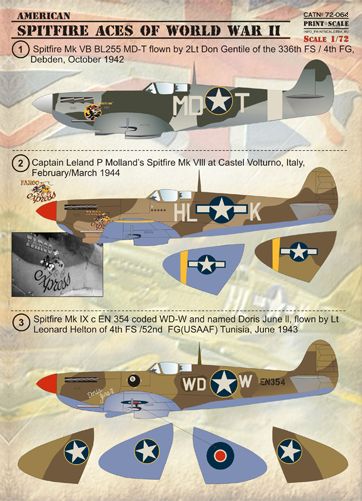 Print Scale PSL72064 1:72 Spitfire American Spitfire Aces 1