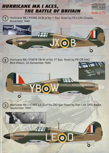 Print Scale PSL72065 1:72 Hawker Hurricane Mk.I Battle Of Britain Aces 1